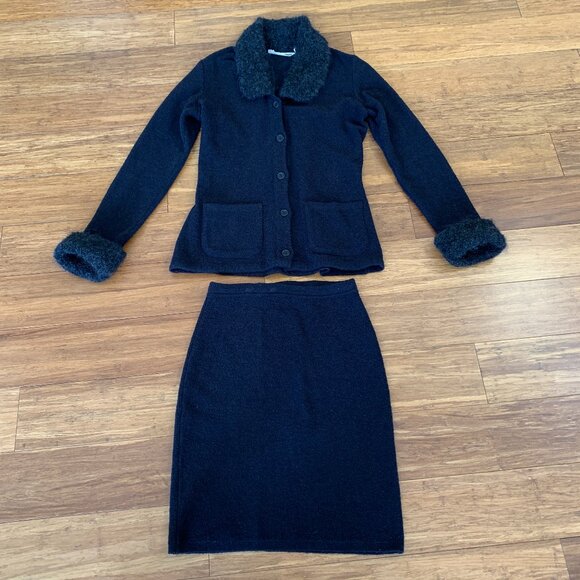 Miu Miu Jackets & Blazers - 90's Miu Miu Womens Black Wool Knit Boucle Suit with Poodle Trim